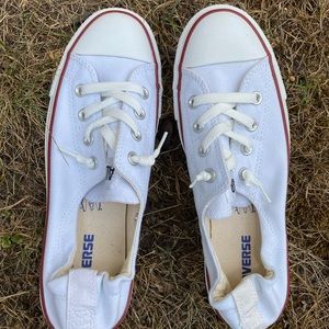 White low top converse all stars slip ons size 10.
